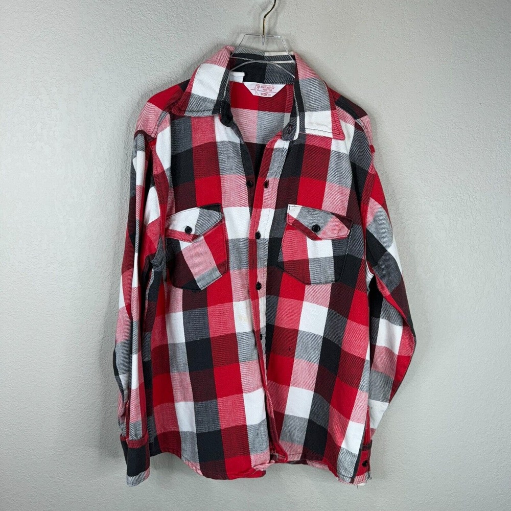 Jim Catfish Hunter Men's‎ Flannel Button Up Shirt Long Sleeve Red/Black/White 16 - Picture 2 of 16